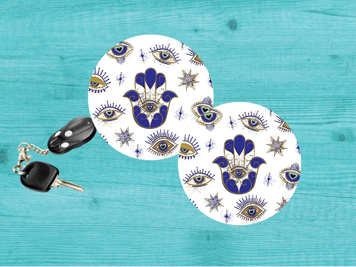 Evil Eye Car Coaster Set Live 2 Luv Designs evil-eye-car-coaster-set-live-2-luv-designs